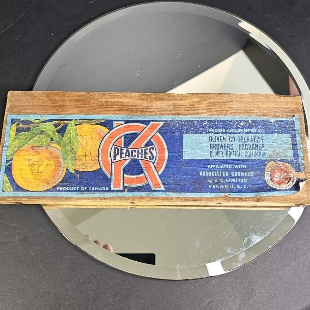 Okanagon BC OK Peaches Vintage Advertising Label Sticker Vernon Canada Kelowna